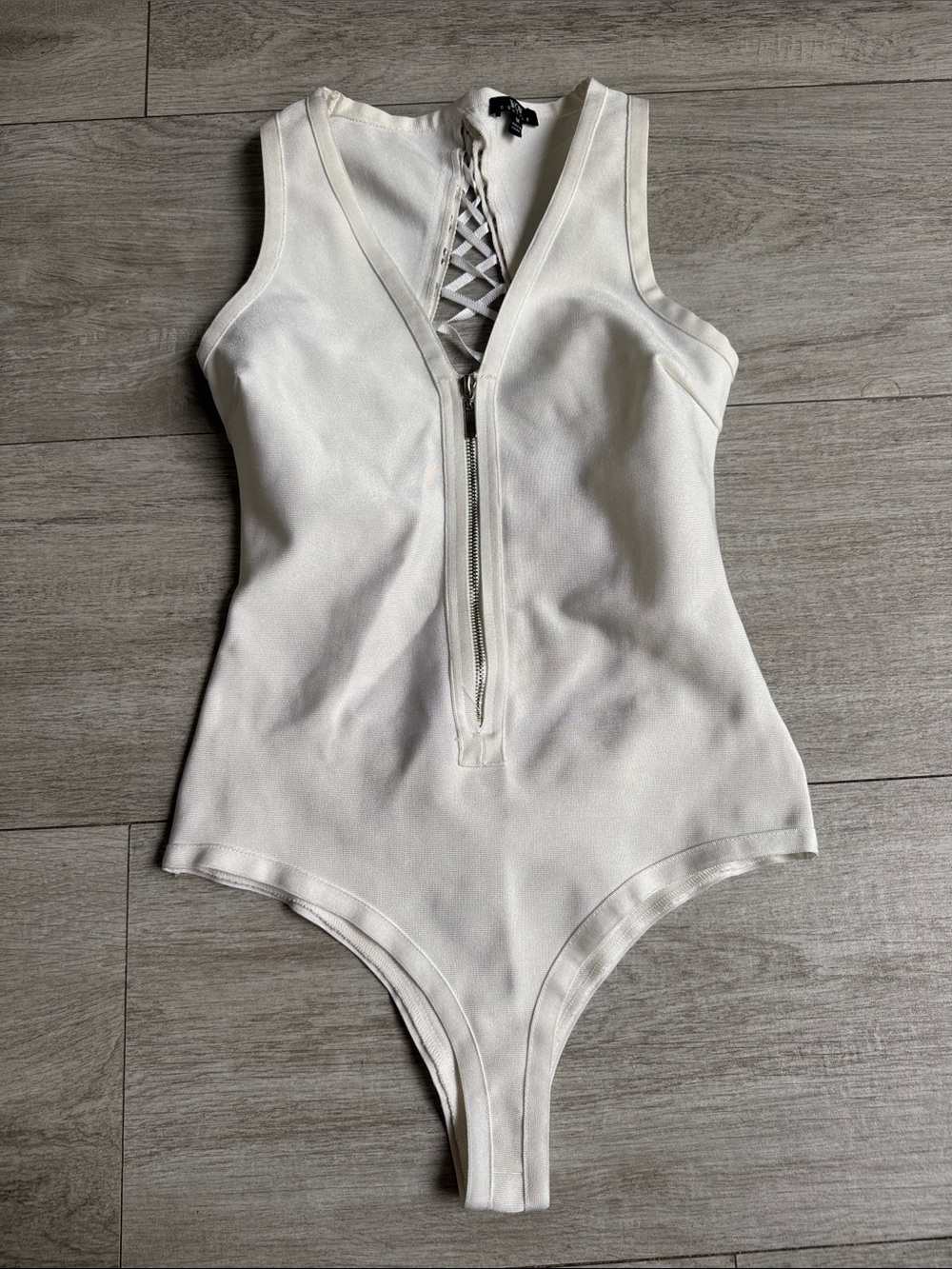 WOW couture White Lace-Up Front Zip One-Piece Bandage Swimsuit Size Medium ASOS
